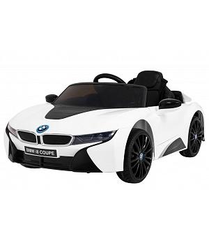 Coche eléctrico BMWI8 de niños, 12v, BLANCO, RC, ruedas goma, asiento cuero, 1-5 años INDA589-RA-JE1001
